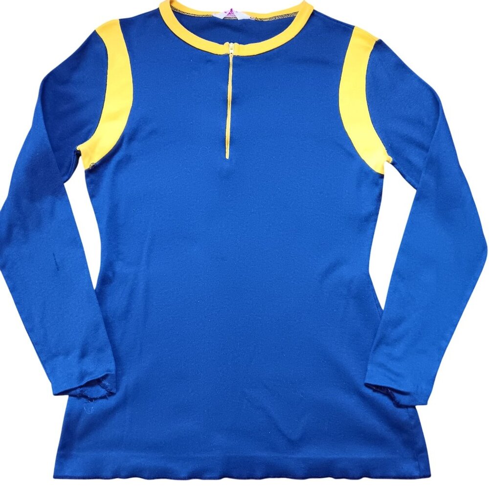 True Vintage Womens T-shirt Medium Ringer Zip neck Top Pullover Fritzi 1970's